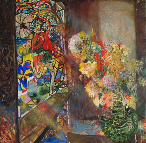 paula wilson mixed media painting spray oil paper wood block
