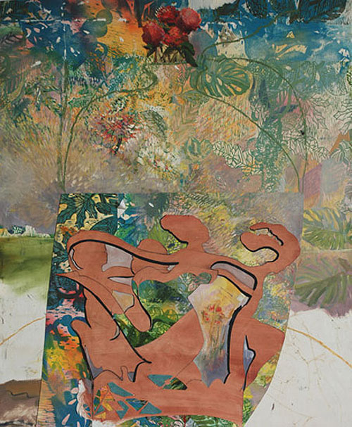 paula wilson mixed media painting spray oil paper wood block
