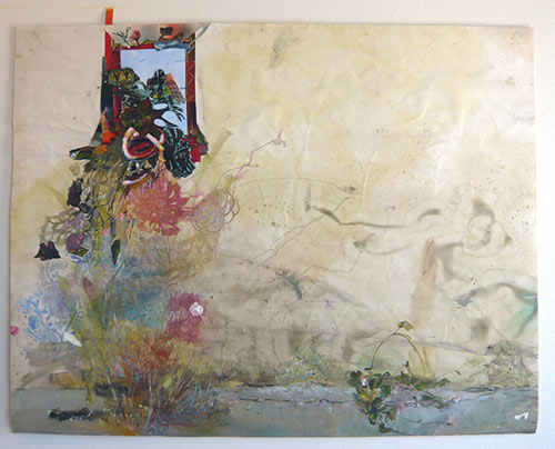 paula wilson mixed media painting spray oil paper wood block