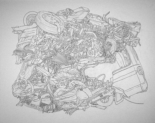 scott teplin crashes graphite ink watercolor drawing