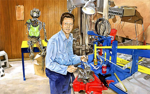 christopher walken robot painter painting brandon bird