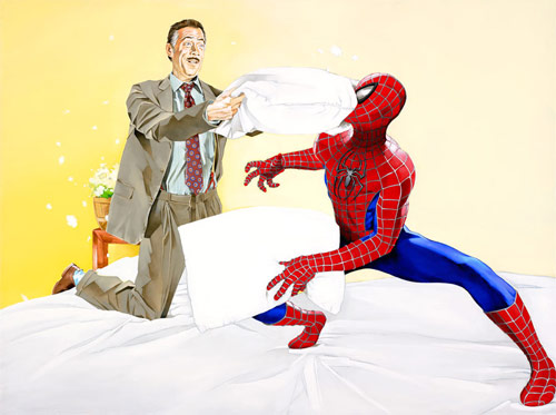 spiderman brandon bird painting pillow fight