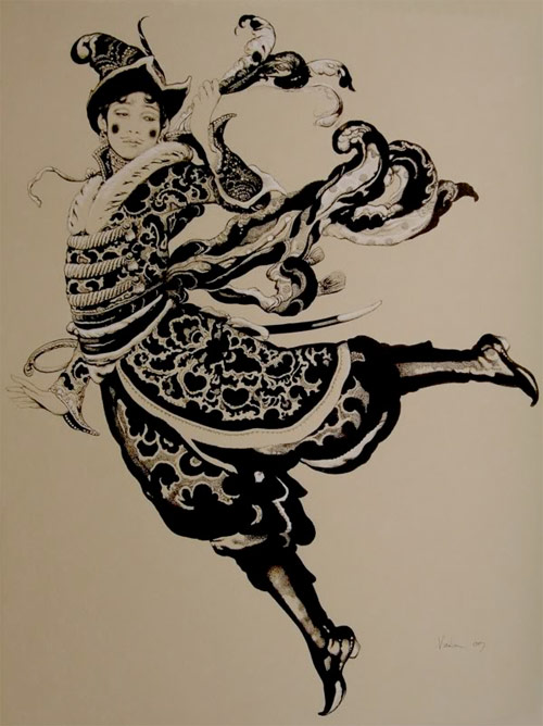 Vania Zouravliov exquisite costume flourishes sword and hat drawing