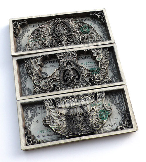 Lasercut dollar bills by Scott Campbell artist 