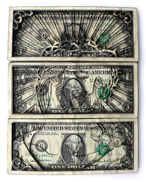 artist tattoo scott campbell laser cut dollar bills