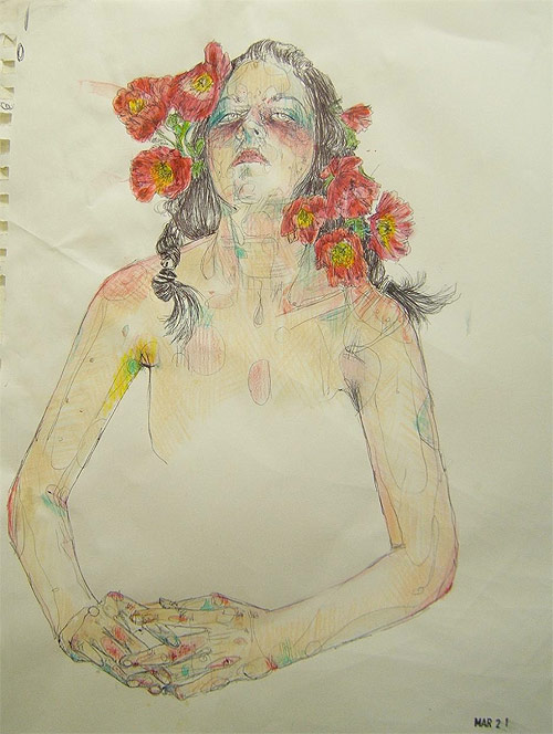 Artist Moni Lewandowski drawing painting