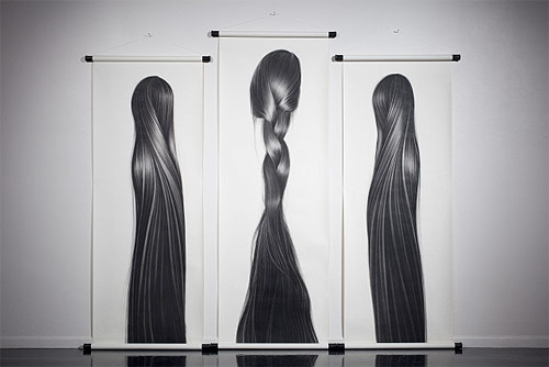 Hair drawings by artist Hong Chun Zhang
