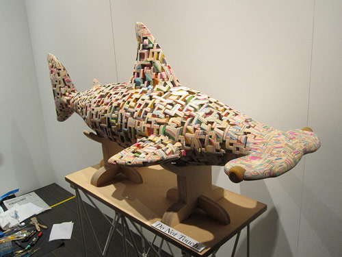 haroshi recycled skateboard sculptures shark