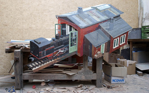 Sculptures by artist Ron van der Ende made of found scrap wood