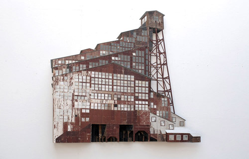 Sculptures by artist Ron van der Ende made of found scrap wood