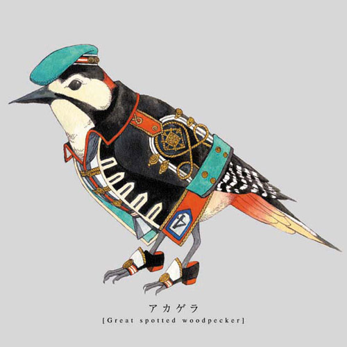 Torigun birds dressed in military uniforms by Japanese artist Sato