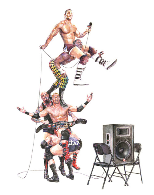 Wrestling watercolor paintings by Patrick Krzyzanowski