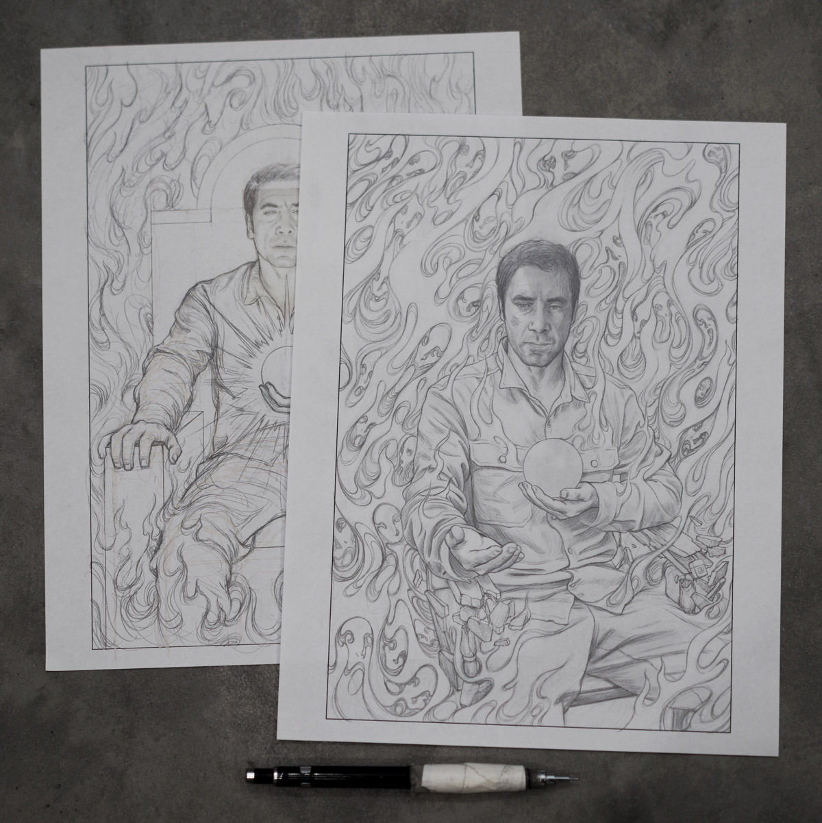 James Jean's sketches of Javier Bardem for mother! film poster