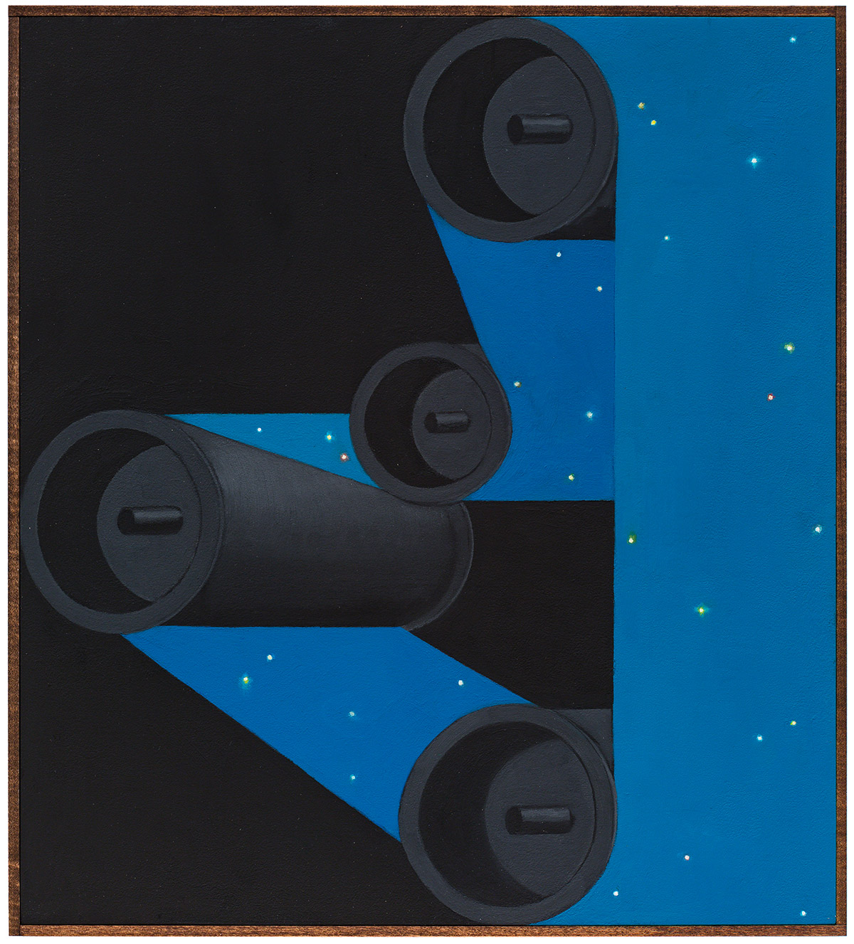 Emily Furr, o cósmico e o industrial Artes & contextos Furr Emily Belt Melt 3 2019 oil on board wood frame 20 x 18 inches