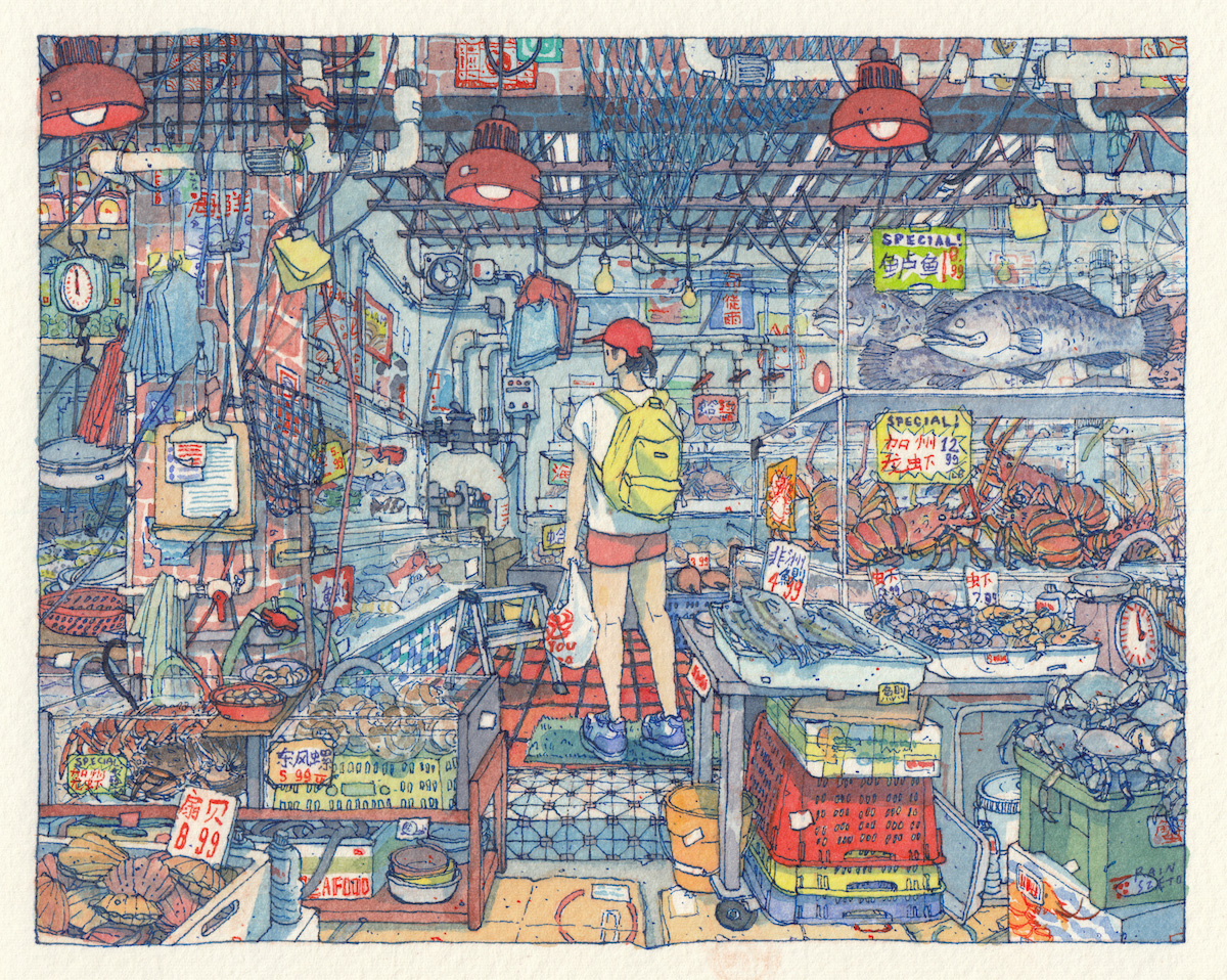 Rain Szeto pinta a Celebração da Vida Artes & contextos fish market